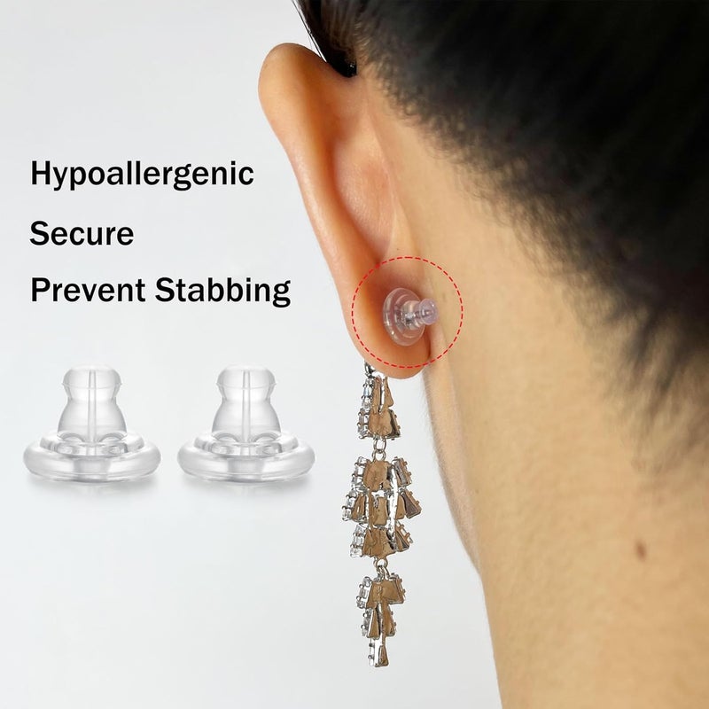 DELECOE Earring Backs, 18K Gold Silicone Earring Backs for Studs Droopy Ears Hoops Wires, Locking Secure Earring Backs for Heavy Earring,No-Irritate Soft Clear Earring Backs for Women Men（White - Image 3